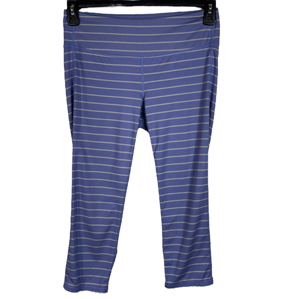Athleta Medium Chaturanga Capris Leggings Striped Stretch Pocket Elastic Waist